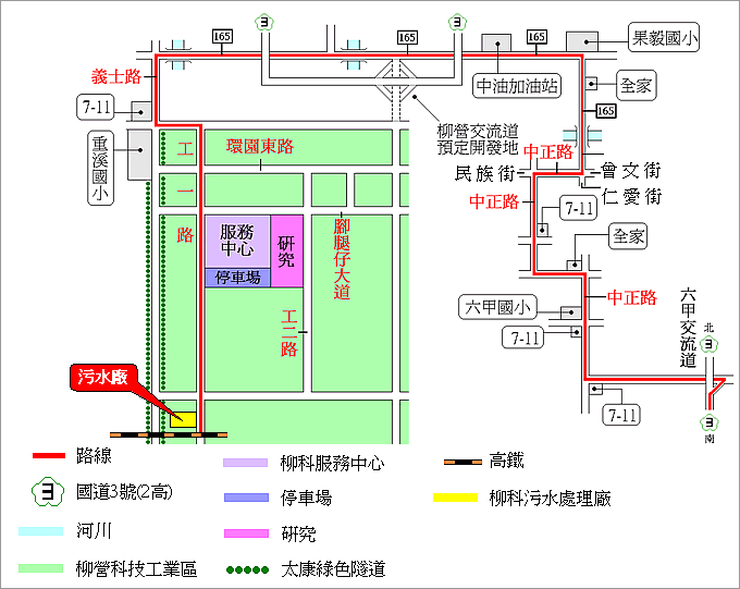 往柳營科技工業區污水廠路線圖(六甲)